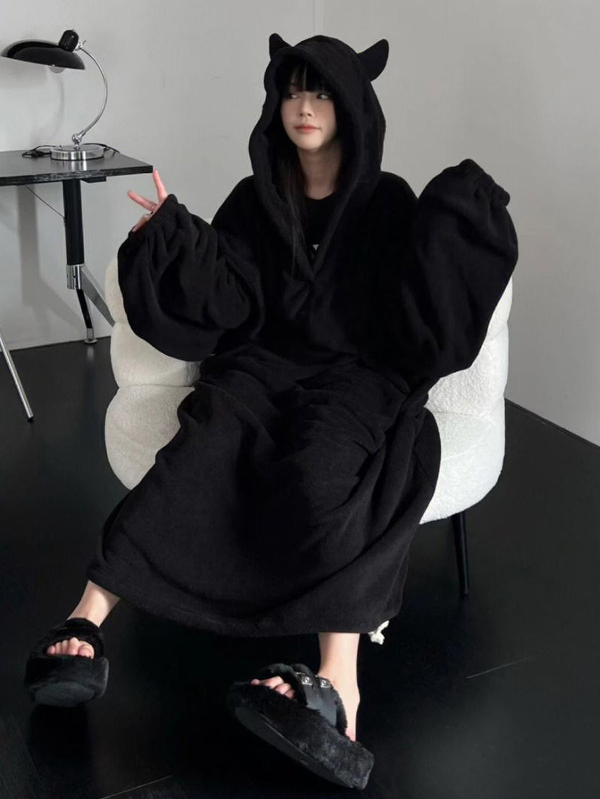 Long Sleeve Hooded Loose Fit Sleep Robe