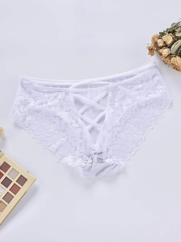 Plus Size Floral Lace Criss Cross Panty