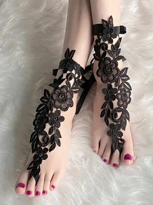 Romantic Floral Embroidery CutOut Toeless Socks -ED