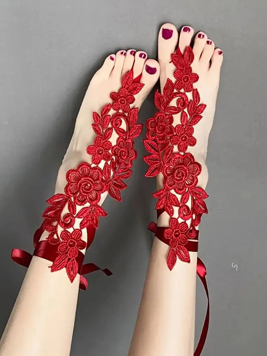 Romantic Floral Embroidery CutOut Toeless Socks -ED