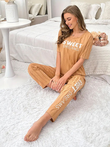 SWEET DREAMS Casual Letter Print Pajama Set