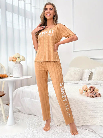 SWEET DREAMS Casual Letter Print Pajama Set