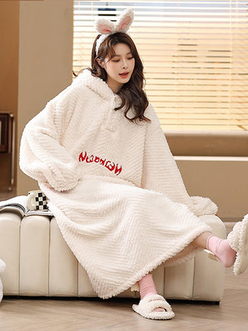 White Cozy Flannel Fleece TV Blanket with Sleeves