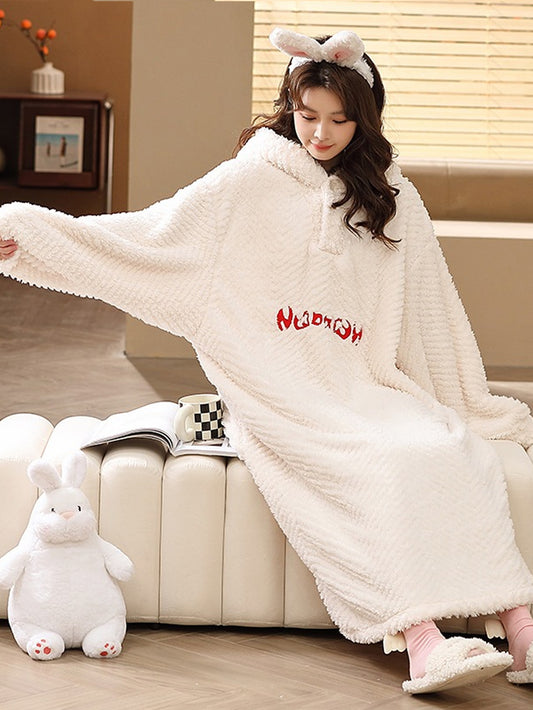 White Cozy Flannel Fleece TV Blanket with Sleeves