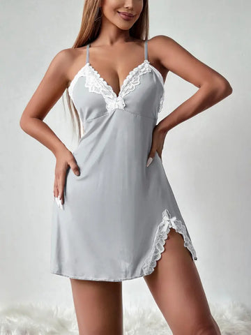 Elegant Lace Trim VNeck Slip Nightdress