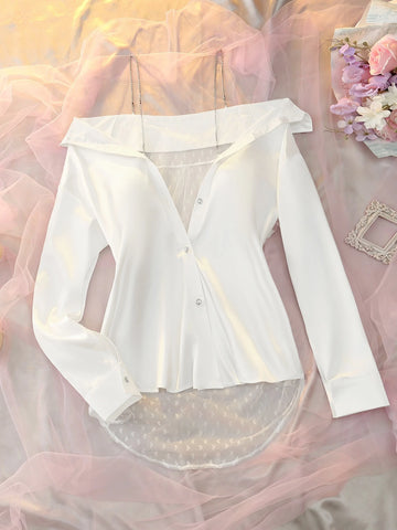 White Oversize Backless Mesh Satin Sheer Nightie - TFI Lingerie Pakistan - Image 5