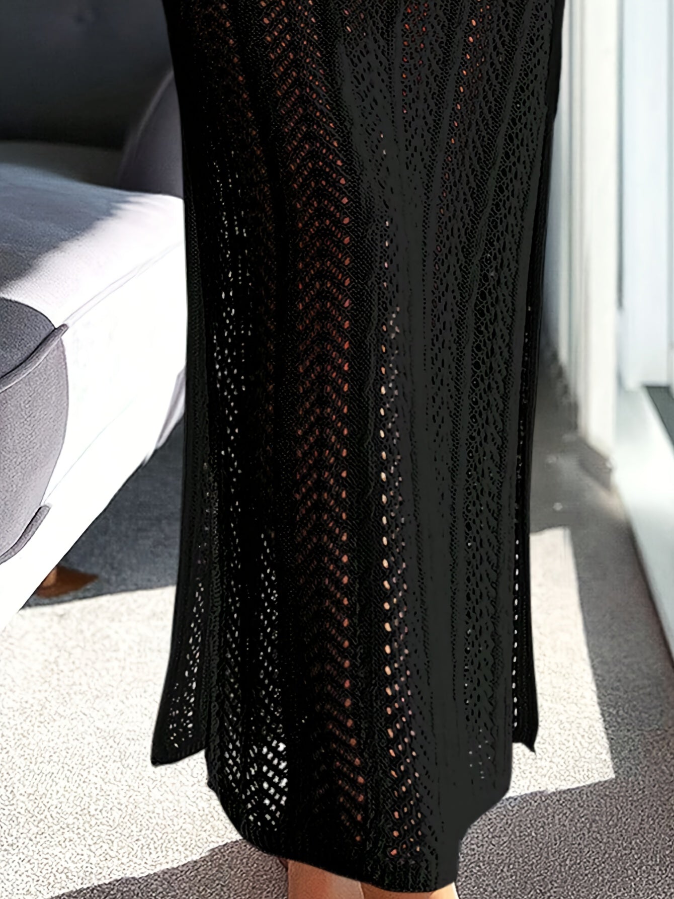 Boho Style Hollow Out Knitted Semi Sheer Halter Backless Cover Up Nighty -ED - TFI Lingerie