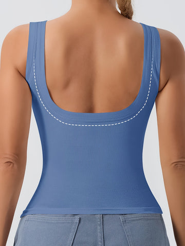 Sleek Solid Color Scoop Neck Tank Top-ED
