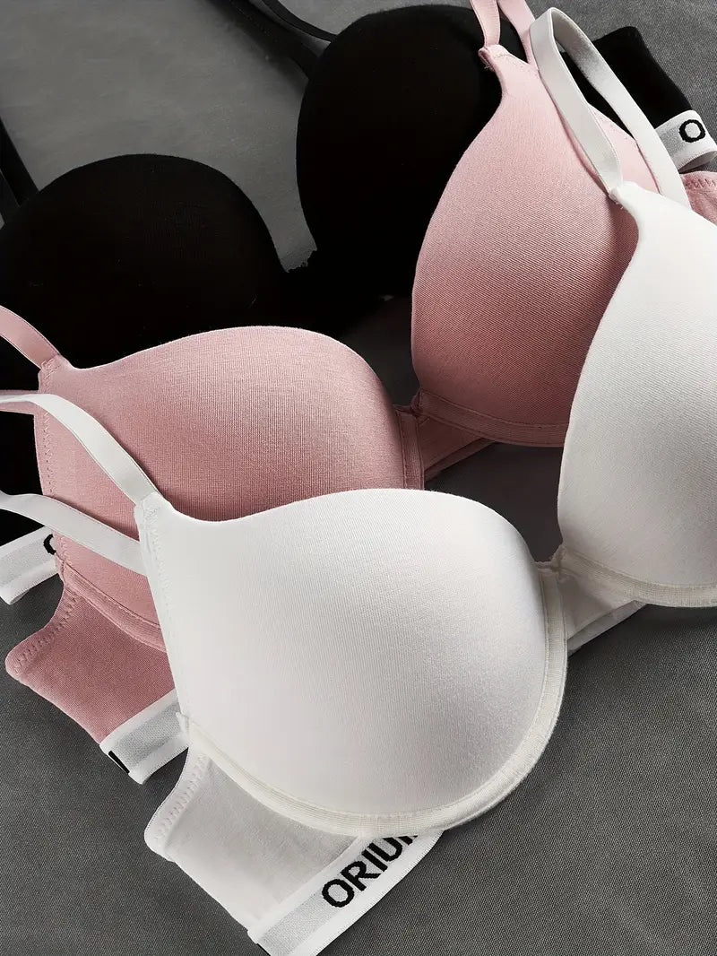 3pcs Letter Print Push Up Bras-ED