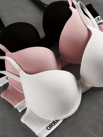 3pcs Letter Print Push Up Bras-ED