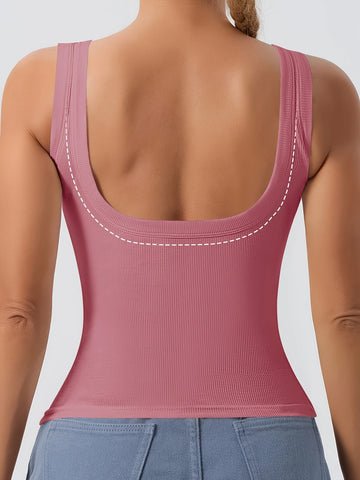 Sleek Solid Color Scoop Neck Tank Top-ED