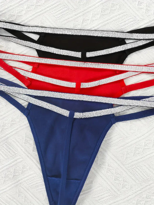 Color Block Shinny Waistband Hollow Out Panty - ED