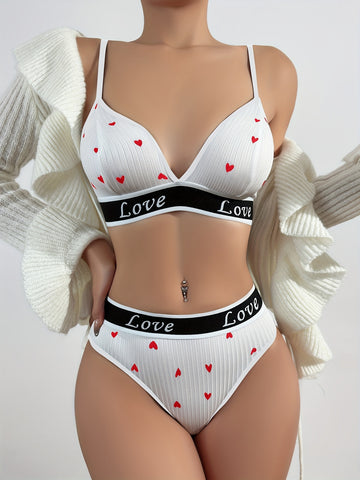Love Pattern Push Up Lingerie Set - ED - TFI Lingerie