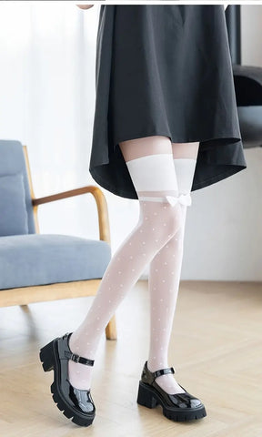 Bow Lace Long Tube Stocking Over the Knee