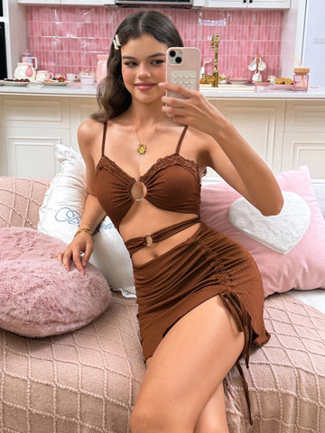 Burgundy Spaghetti Strap Nightie II - TFI Lingerie Pakistan - Image 3