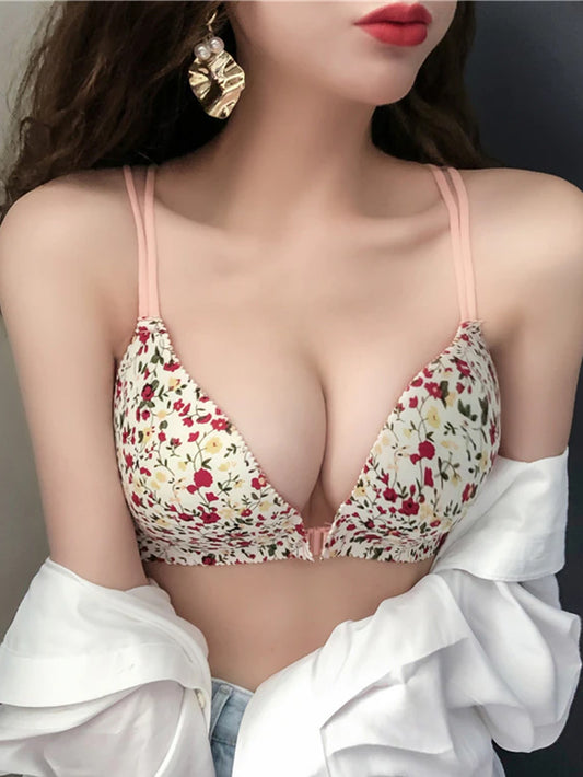 Front Closure  Cross Back Brassiere Push Up Bra